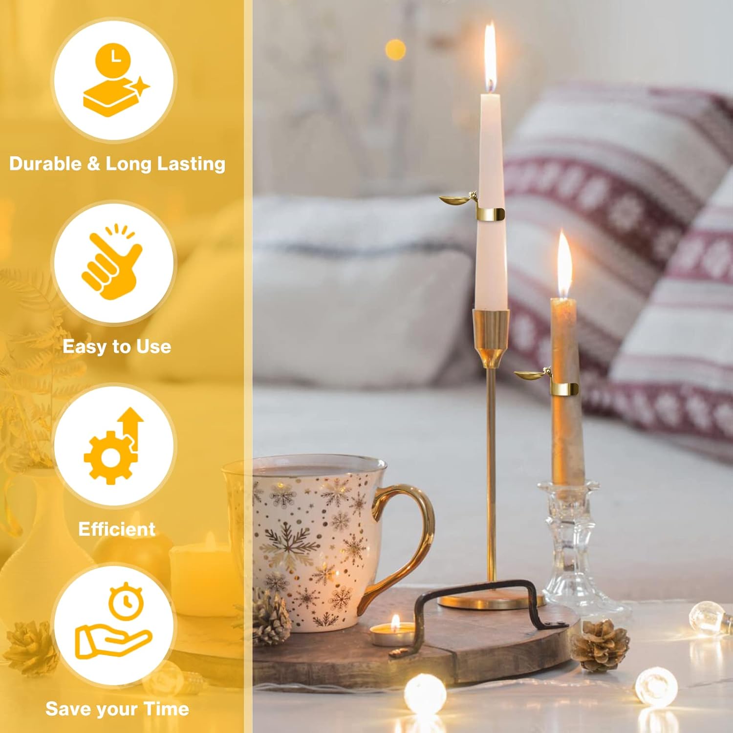 LILANGLI Swedish Candle Extinguishing Ring Set - 8 Pcs Gold Automatic Wick Snuffer Kit