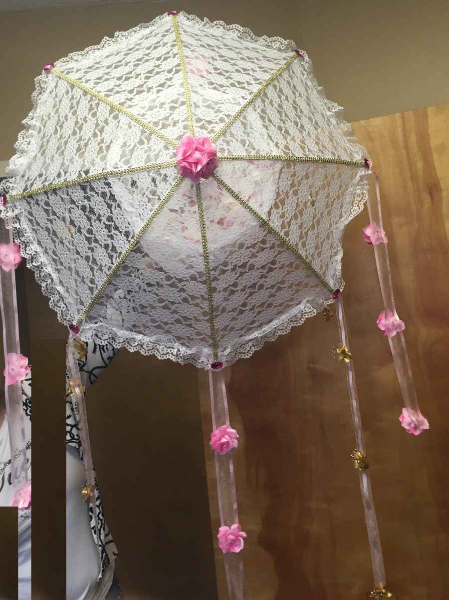 FavorOnline Shower of Happiness White Lace Umbrella with Rose Petals and Confetti