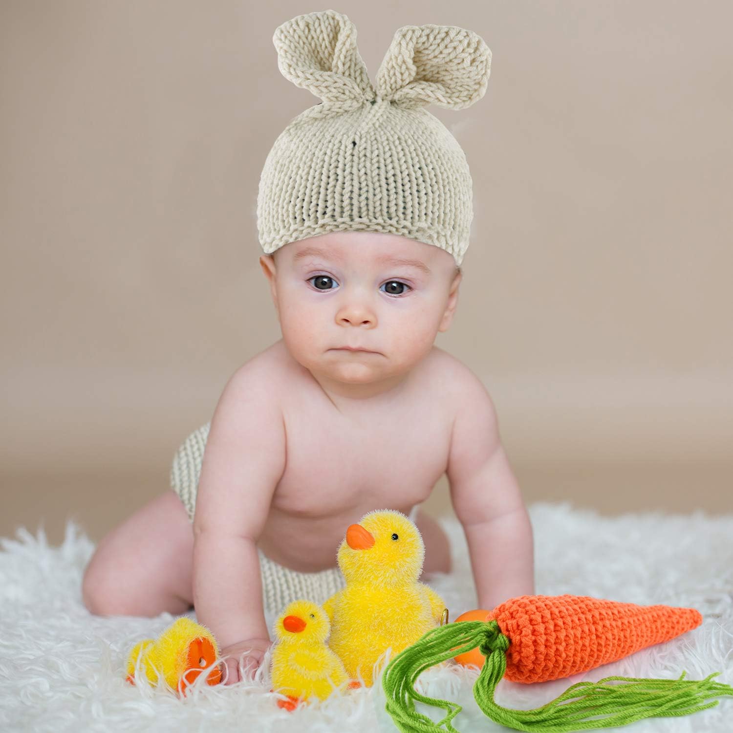 FEPITO Baby Bunny Costume Set Crochet Knit Outfit