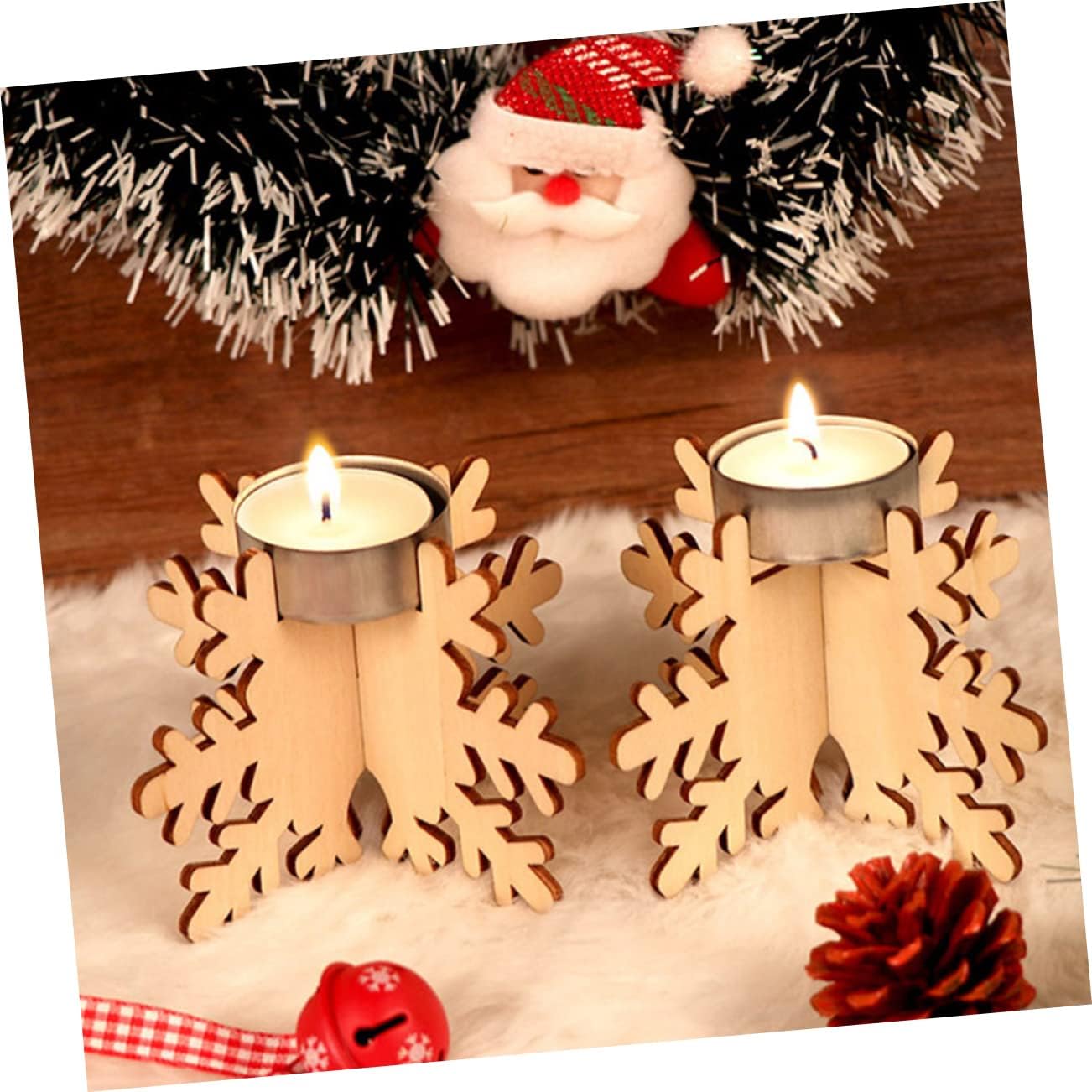 CIMAXIC Christmas Snowflake Candle Holders 6PCS Wooden Tea Light Stands