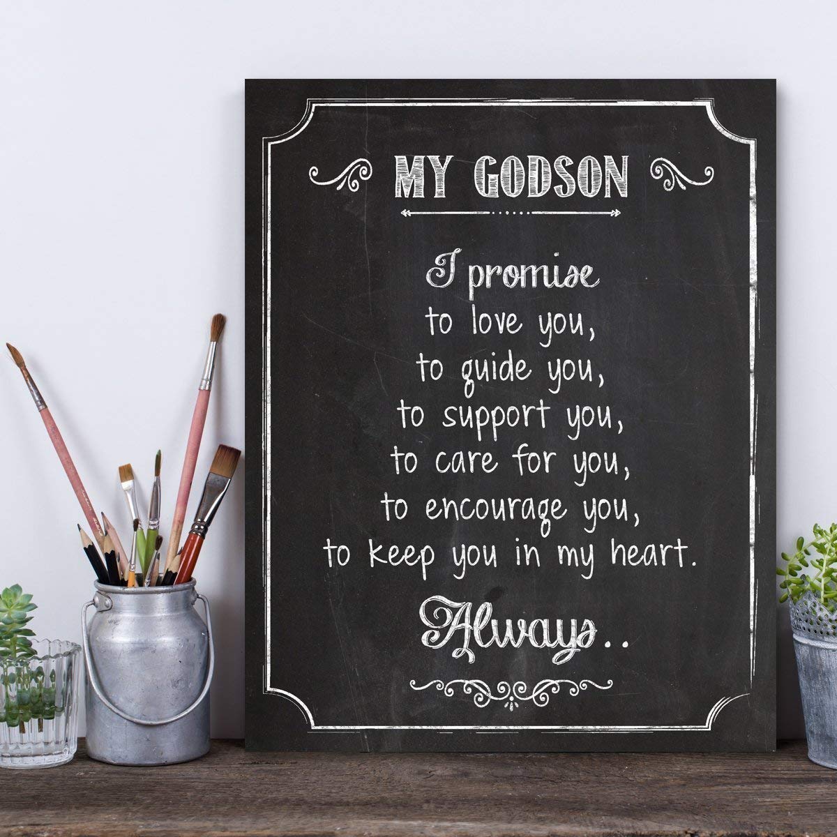 My Godson - Baptism Christening Art Print Chalkboard Style 11x14 Unframed Baby Boy Gift
