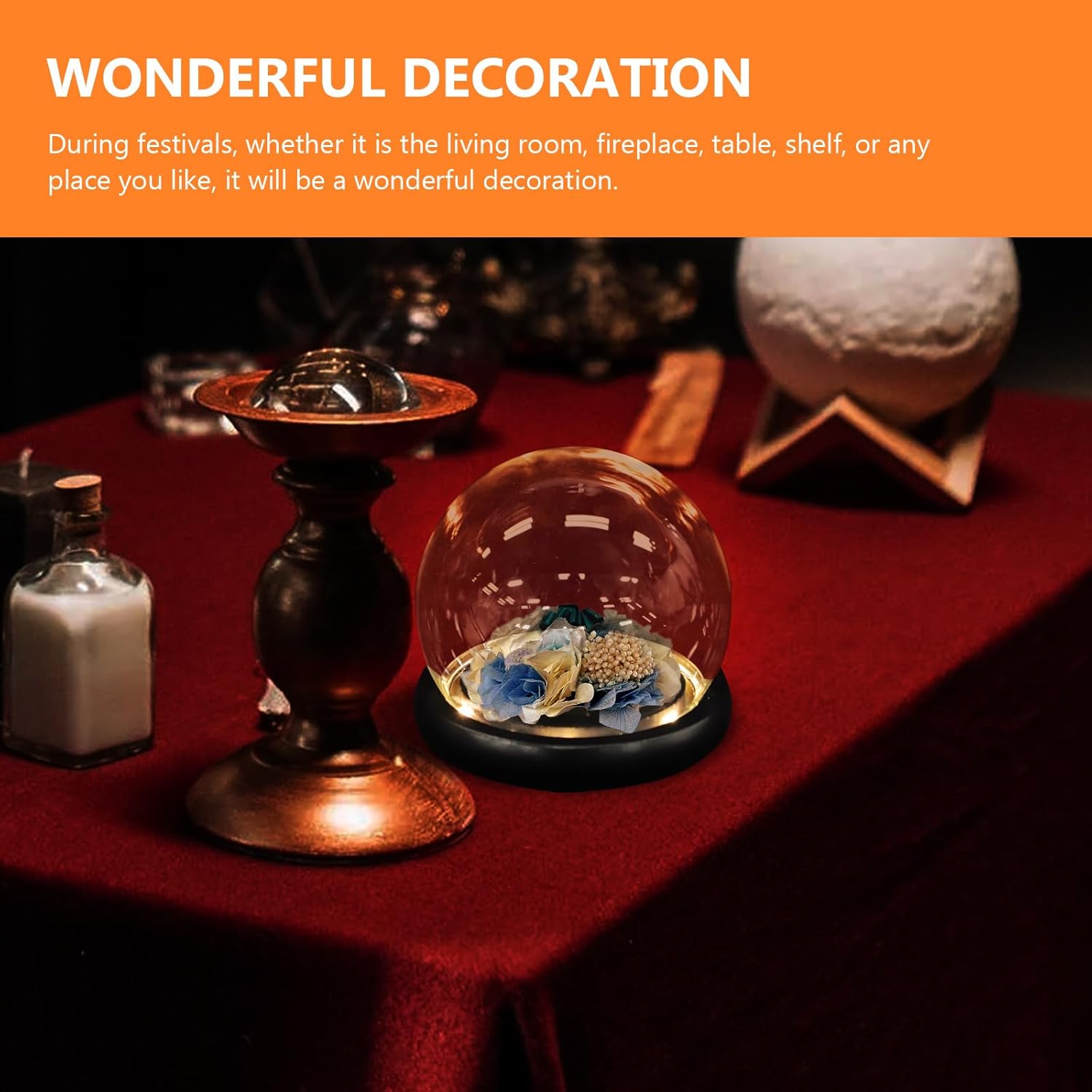 SOLUSTRE Decorative Glass Dome Jar with Base