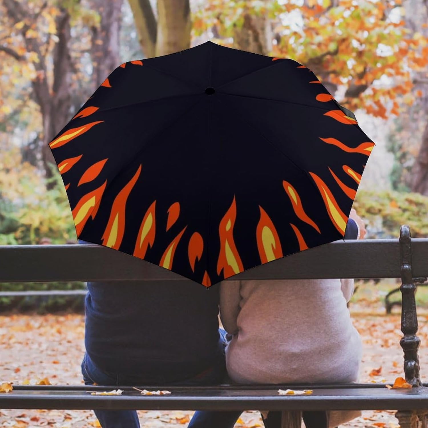 NAWFIVE Circle Fire Flame Pattern Travel Umbrella