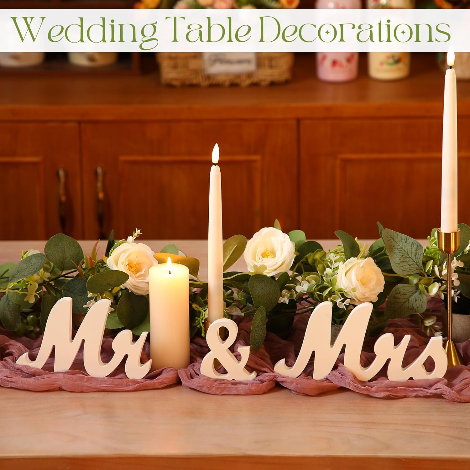 Teenyyou 10 Pcs White Mr Mrs Wedding Signs Set