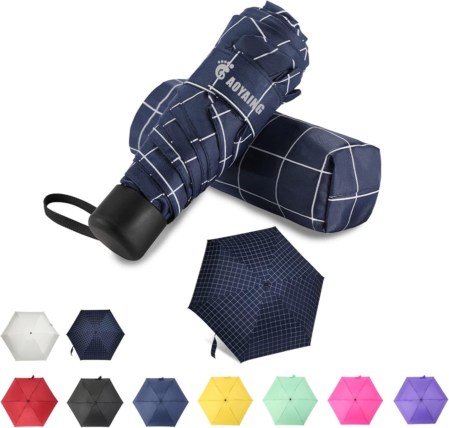GAOYAING Compact Travel Umbrella 2 PACKS - 34 Inches Blue Plaid