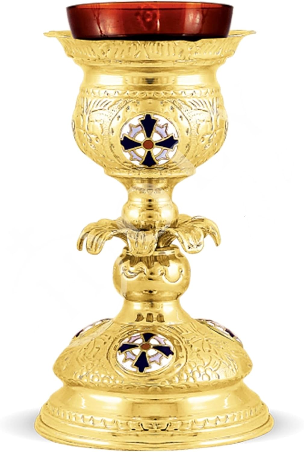 Christian Brass Altar Oil Lamp with Cross Gold Plated