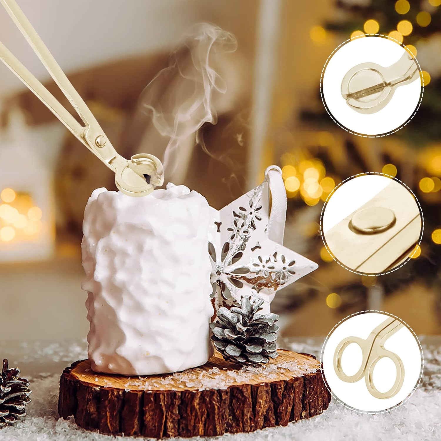 YURROAD 3 in 1 Candle Snuffer and Wick Tools Kit - Gold