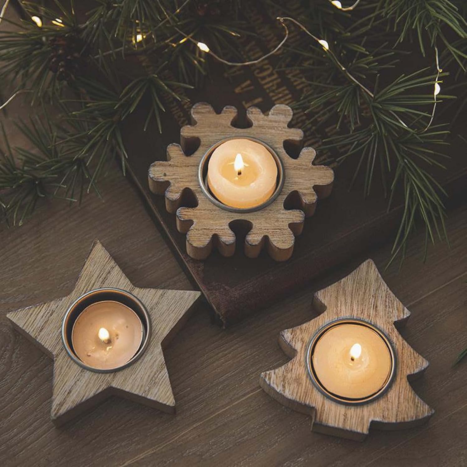 Wooden Snowflake Candlestick Holder Christmas Decor