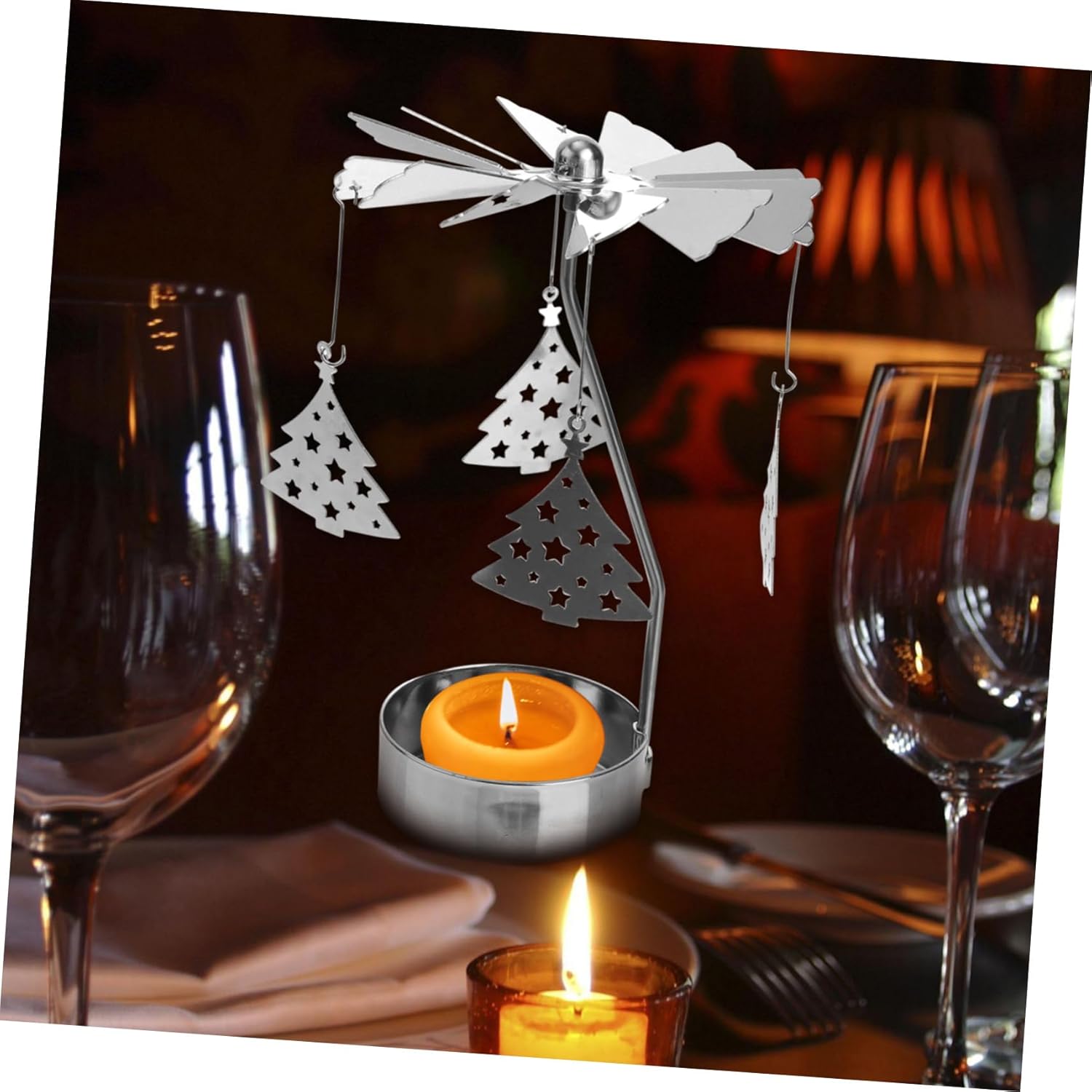 GRIRIW Rotating Snowflake Candle Holder