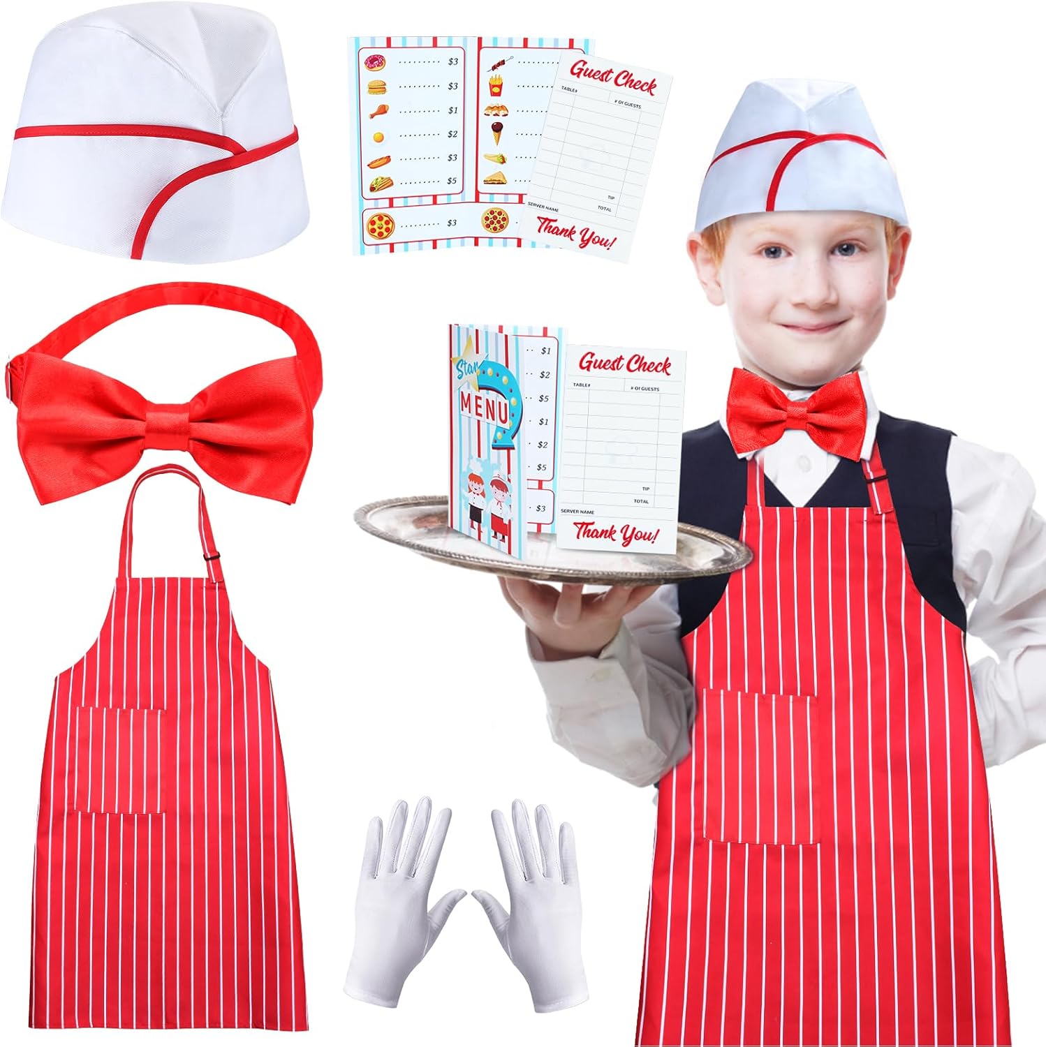 Keymall Kids Waiter Costume Set 6 Pcs for Halloween
