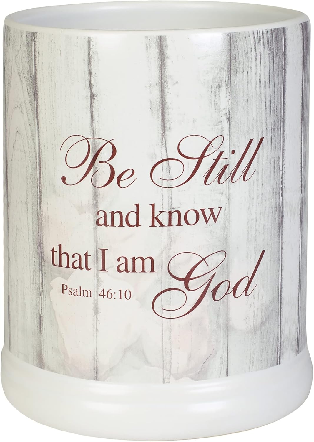 Be Still and Know Distressed Wood Design White Ceramic Jar Warmer