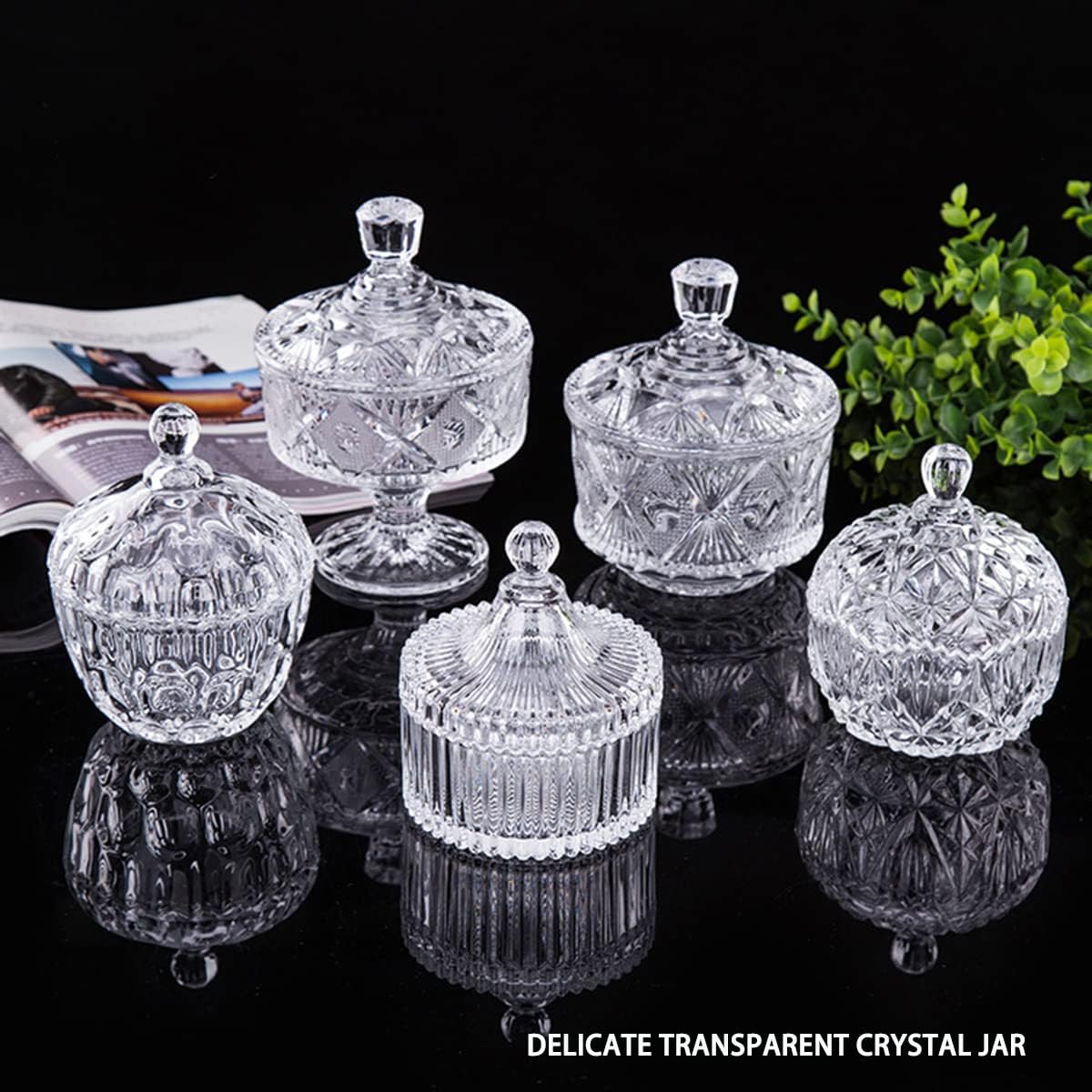 Crystal Candy Jar with Lid - Clear Glass Decorative Container