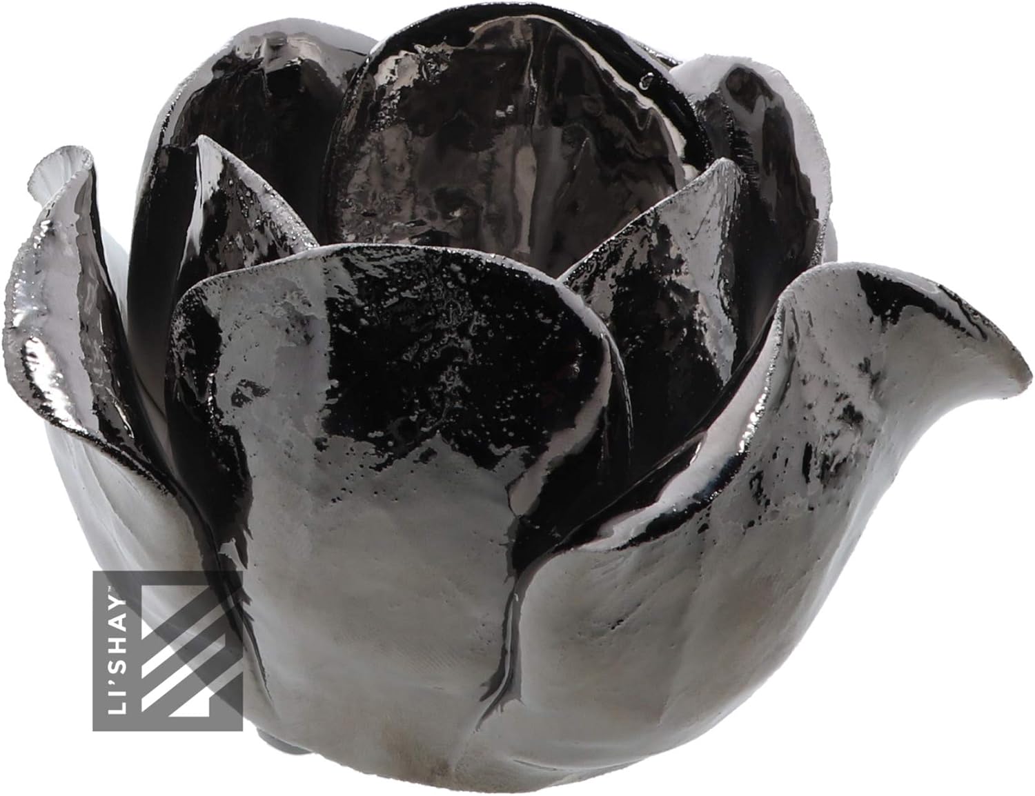 Silver Rose Petal Tea Light Votive Holder