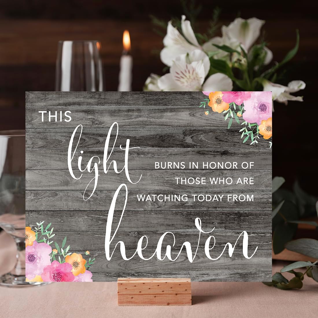 Andaz Press Wedding Sign Rustic Gray Wood with Pink Floral Design