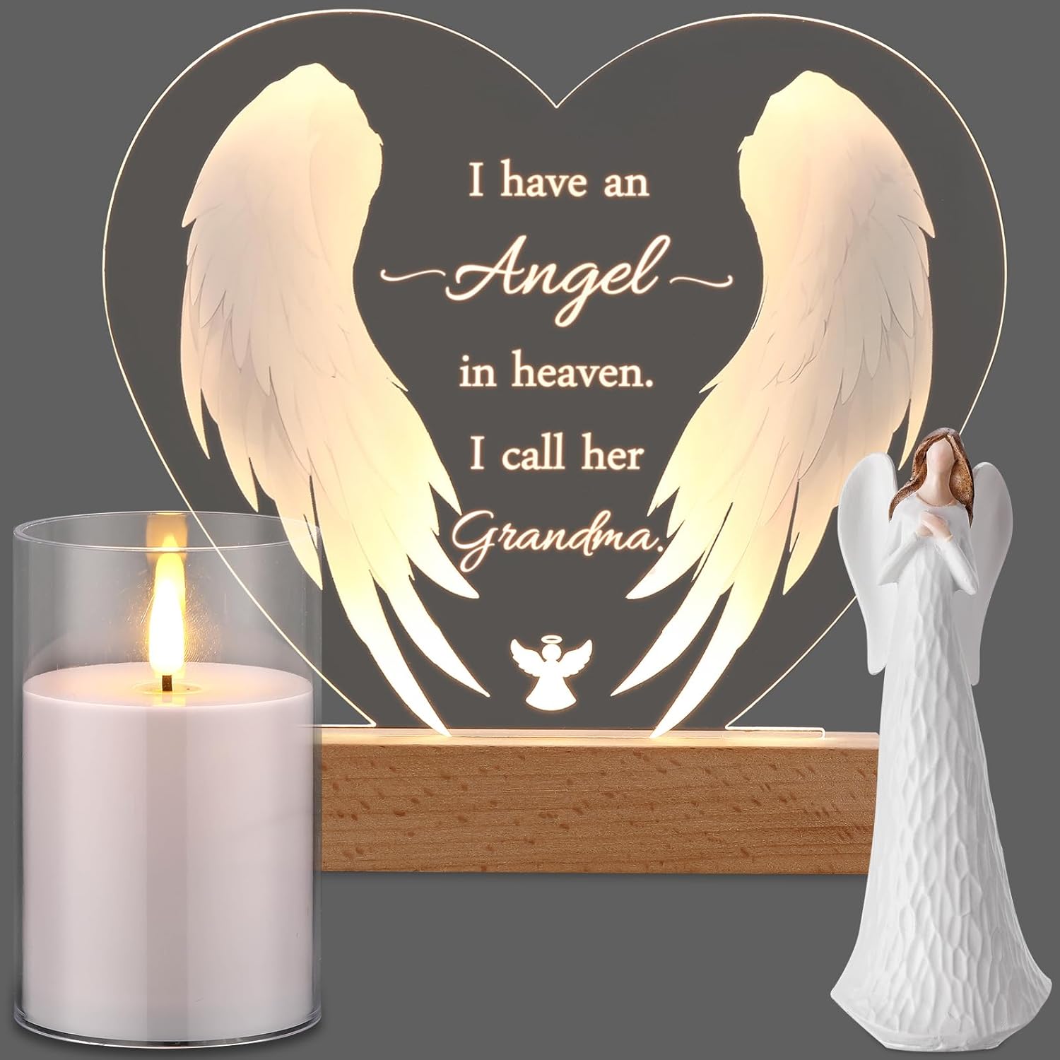 Sympathy Night Light LED Candle Angel Memorial Set