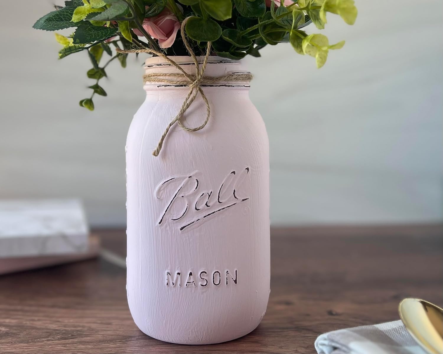 Pink Painted Mason Jar Centerpiece for Baby Shower
