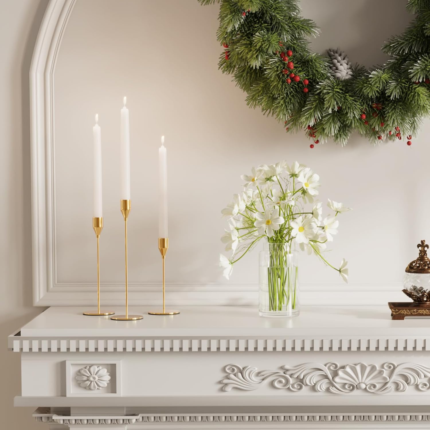 NLBTW Gold Taper Candle Holders Set of 3