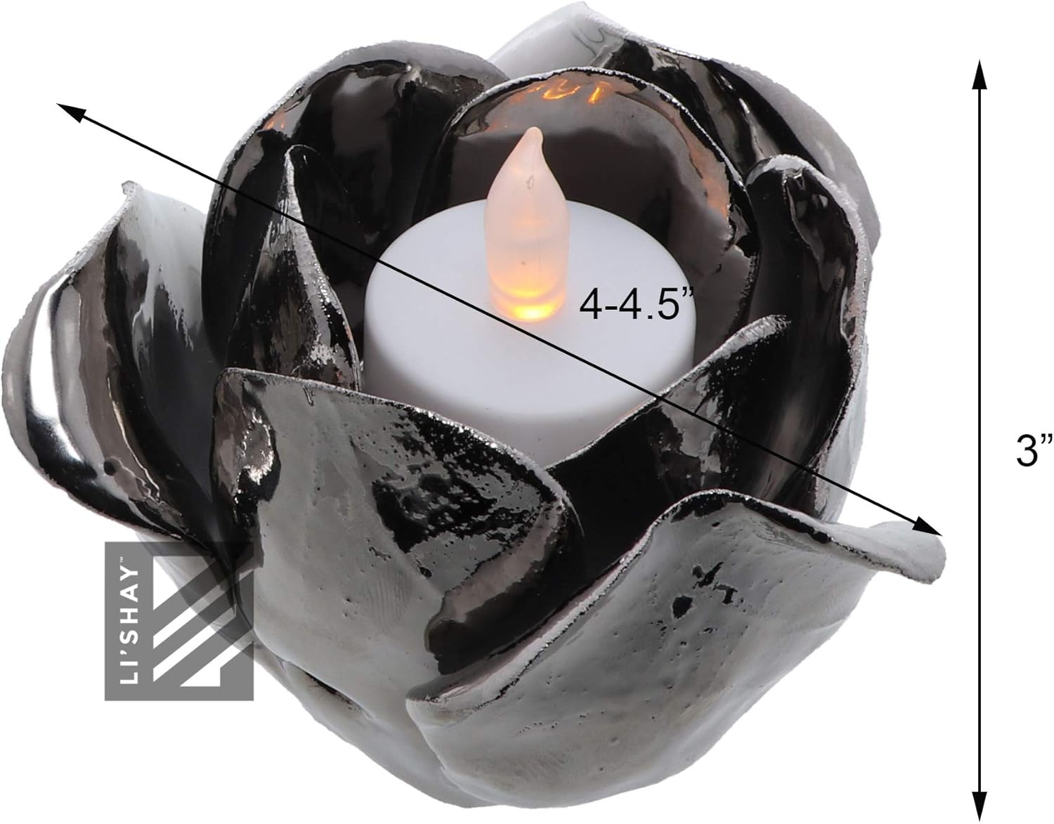 Silver Rose Petal Tea Light Votive Holder