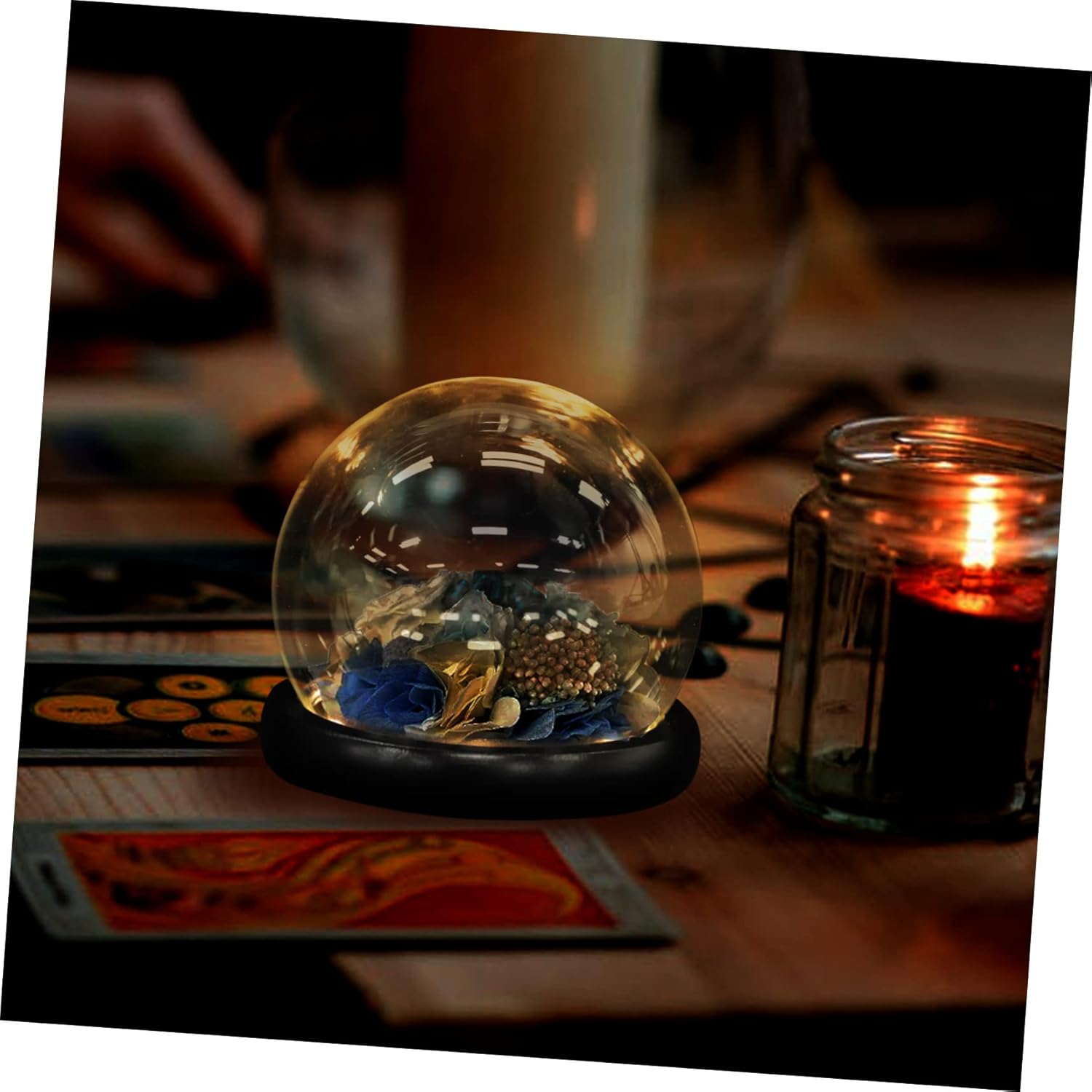 Oval Glass Bell Jar with Wooden Base LED Light