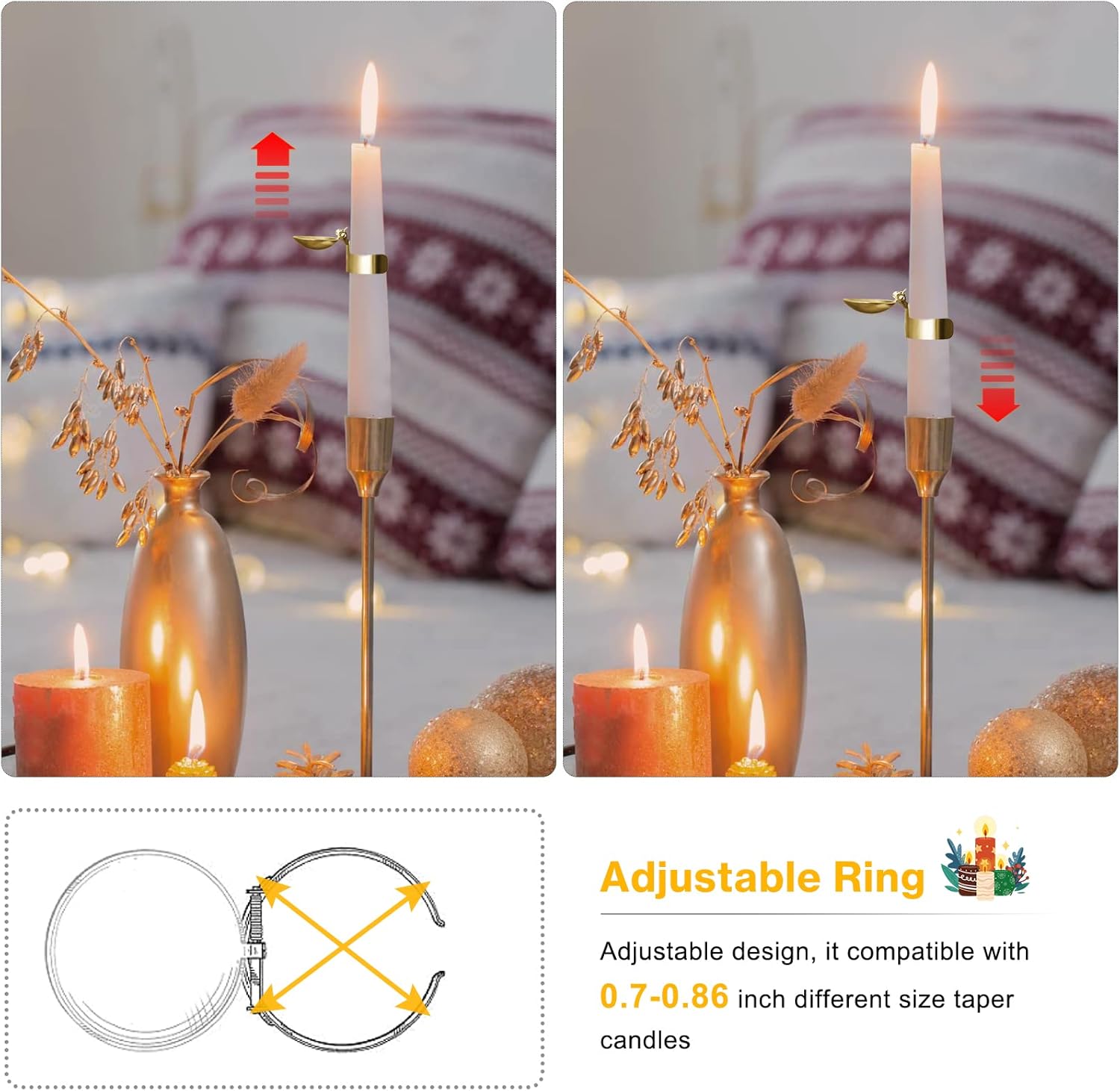 LILANGLI Swedish Candle Extinguishing Ring Set - 8 Pcs Gold Automatic Wick Snuffer Kit