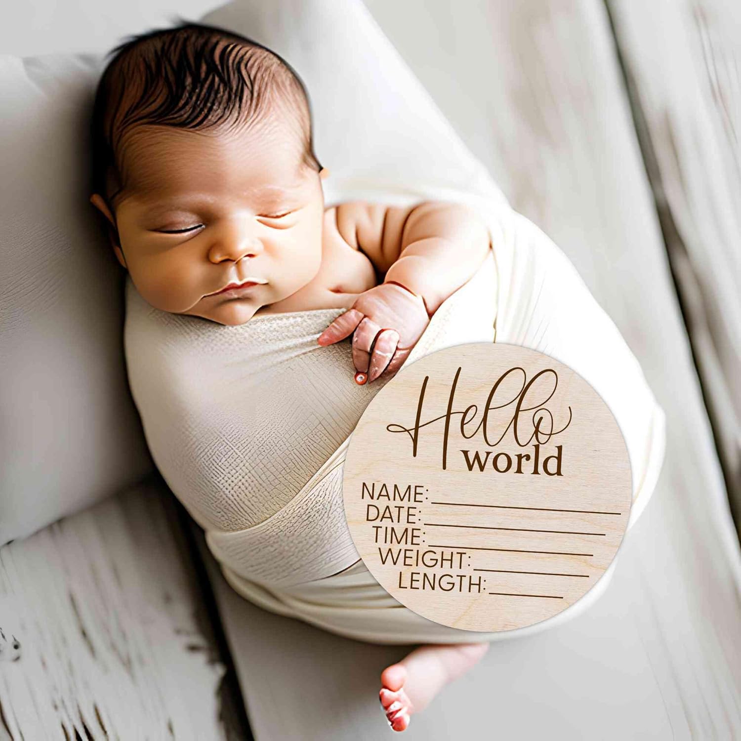 Hello World Newborn Sign - Custom Birth Announcement Plaque 1