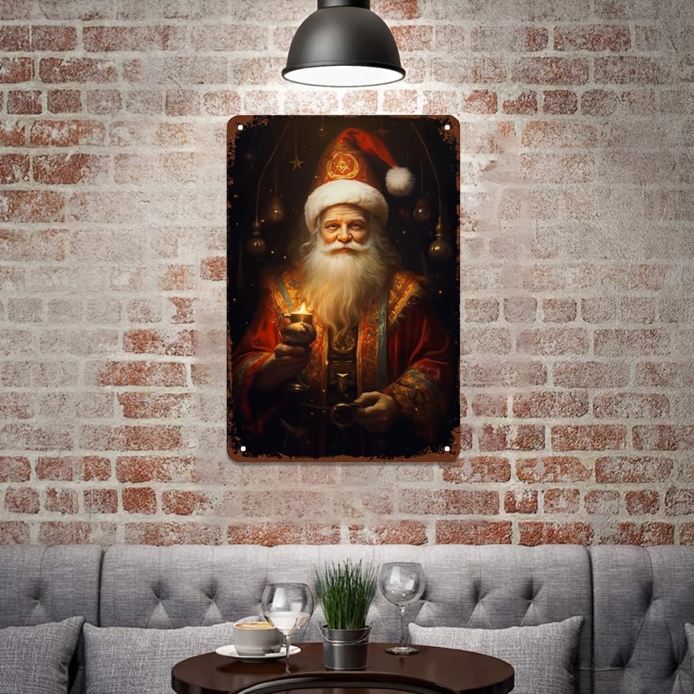 Santa Claus Candle Metal Tin Wall Sign 8x12 Inch