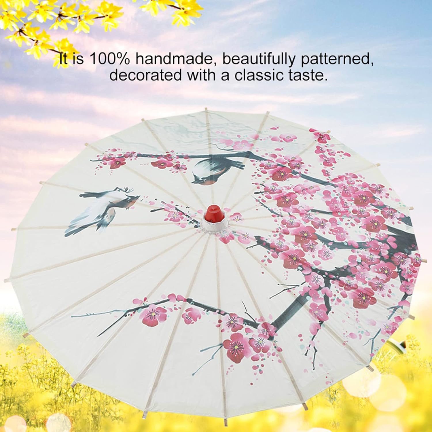 Handcrafted Oiled Tissue Umbrella with Wooden Handle 1