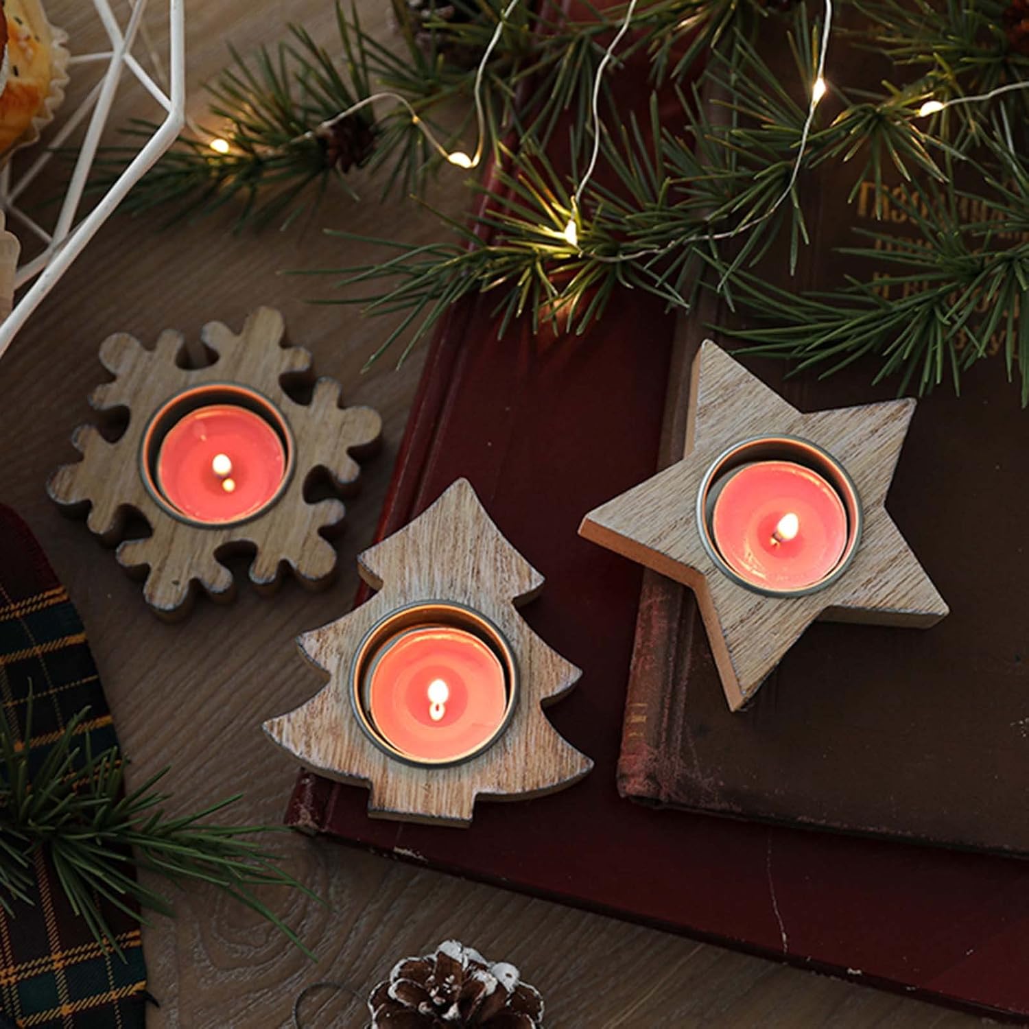 Wooden Snowflake Candlestick Holder Christmas Decor