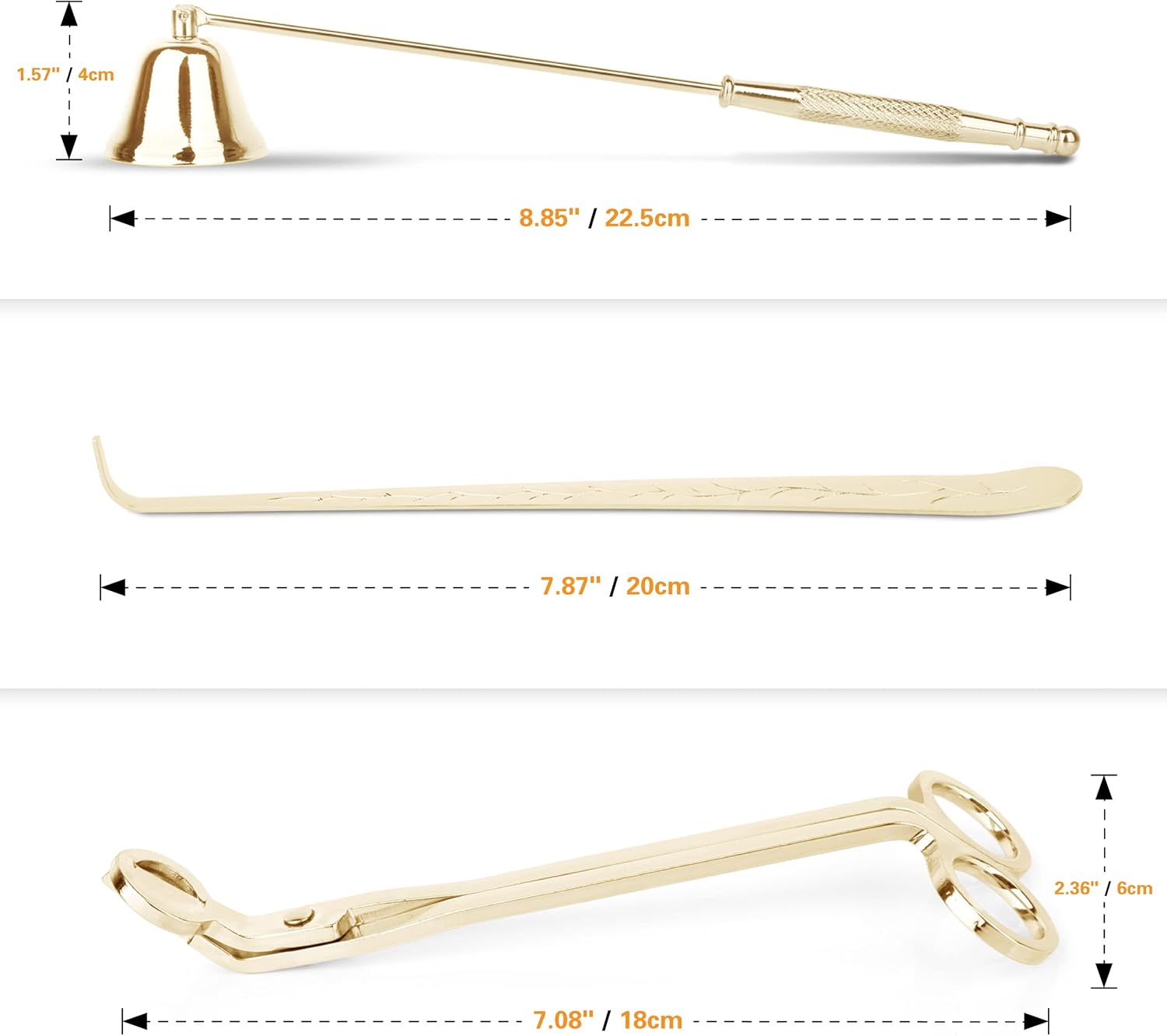 YURROAD 3 in 1 Candle Snuffer and Wick Tools Kit - Gold