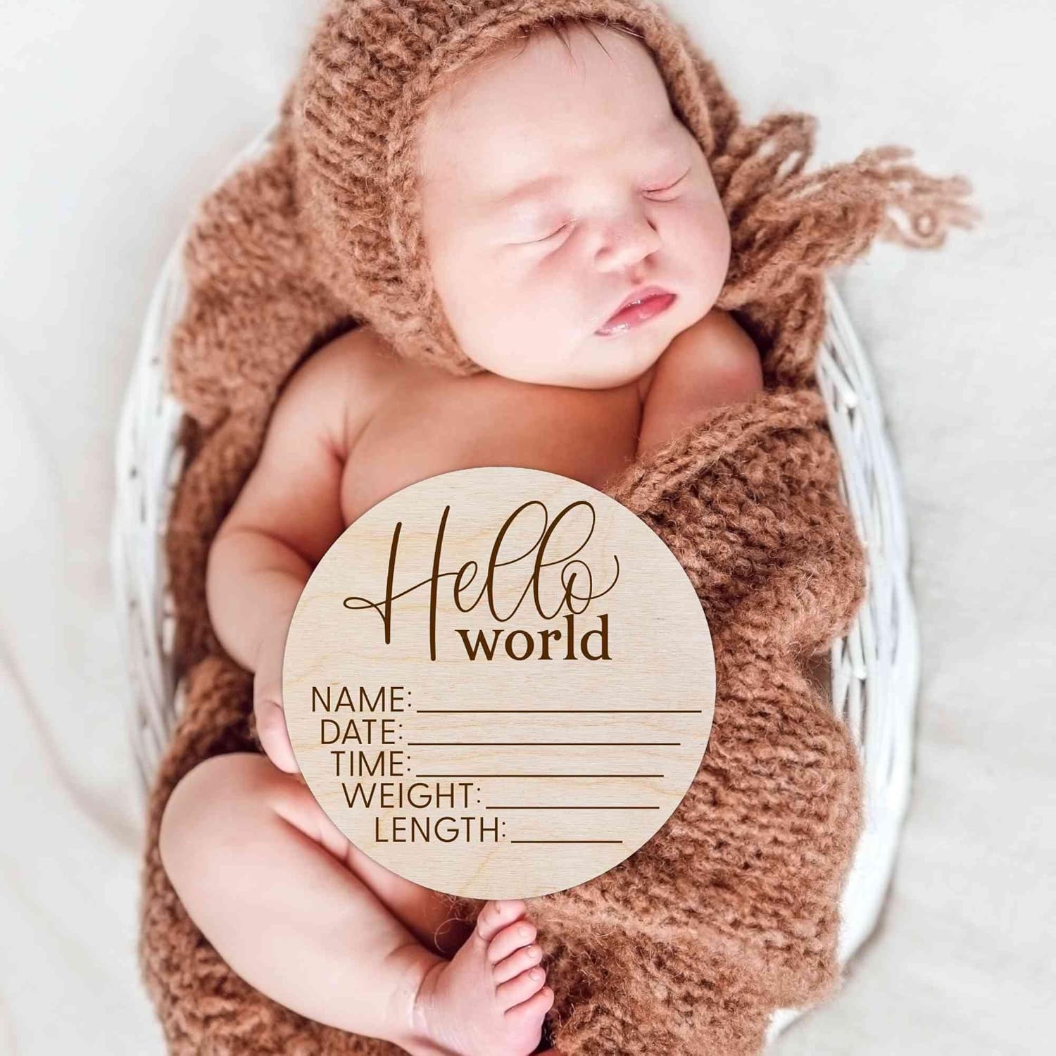 Hello World Newborn Sign - Custom Birth Announcement Plaque 1