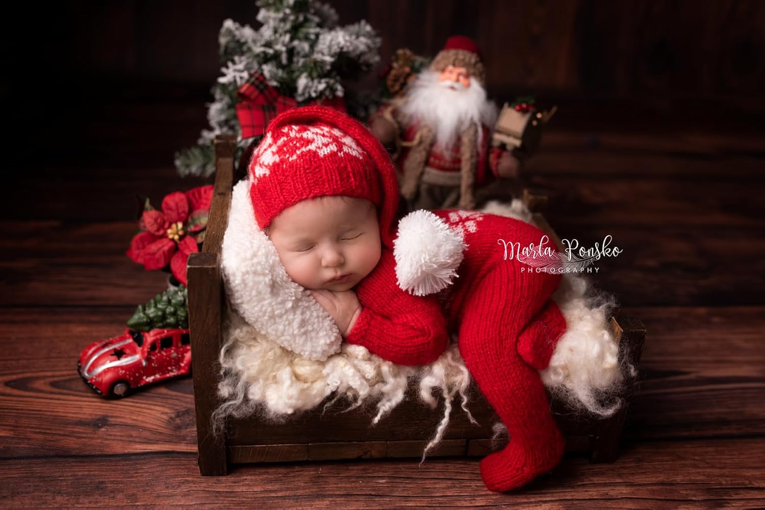 Baby Christmas Romper Bodysuit with Hat and Pompom for 3-6mth