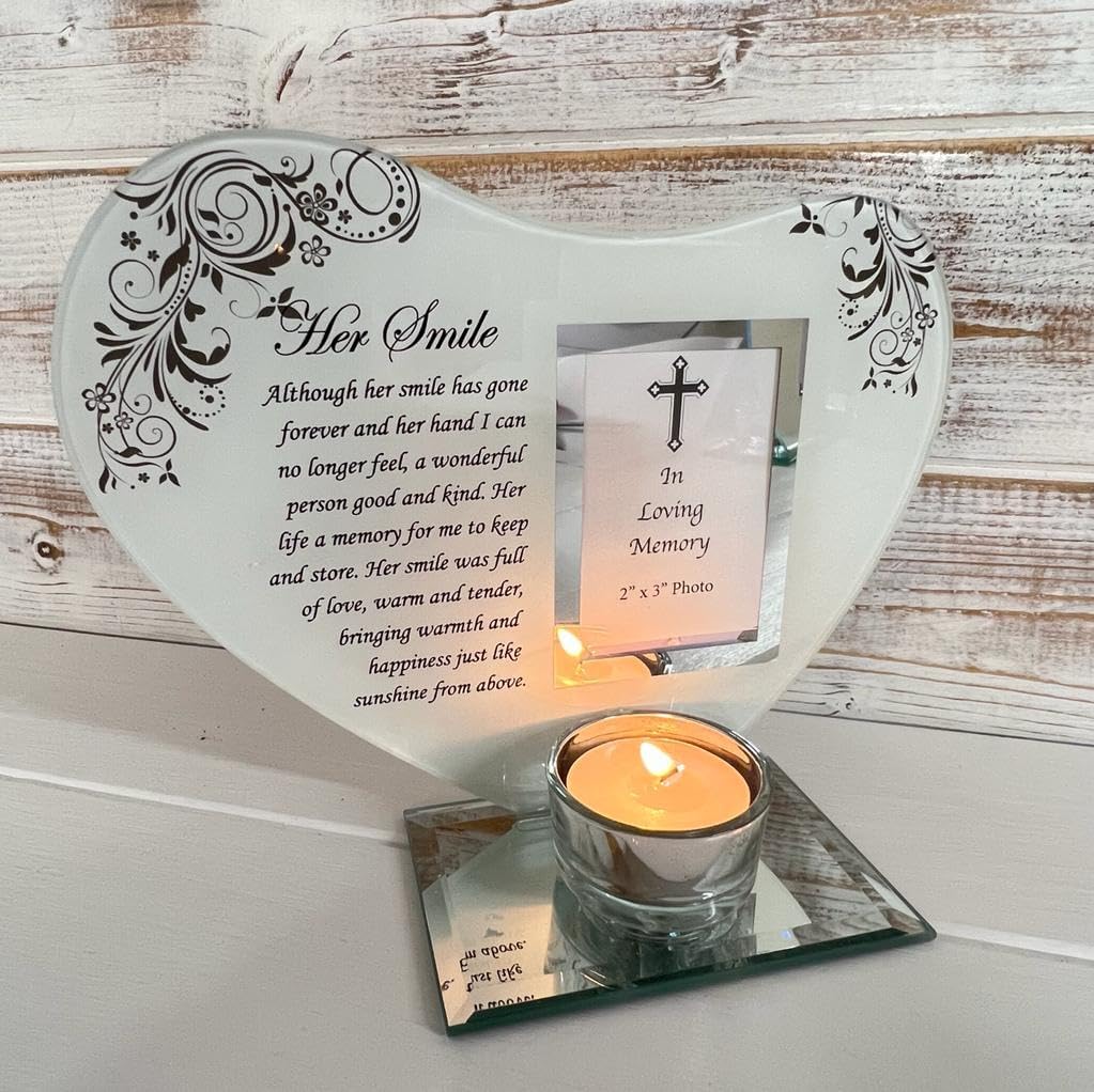 Thorness Her Smile Memorial Plaque with Candle and Photo Holder 1