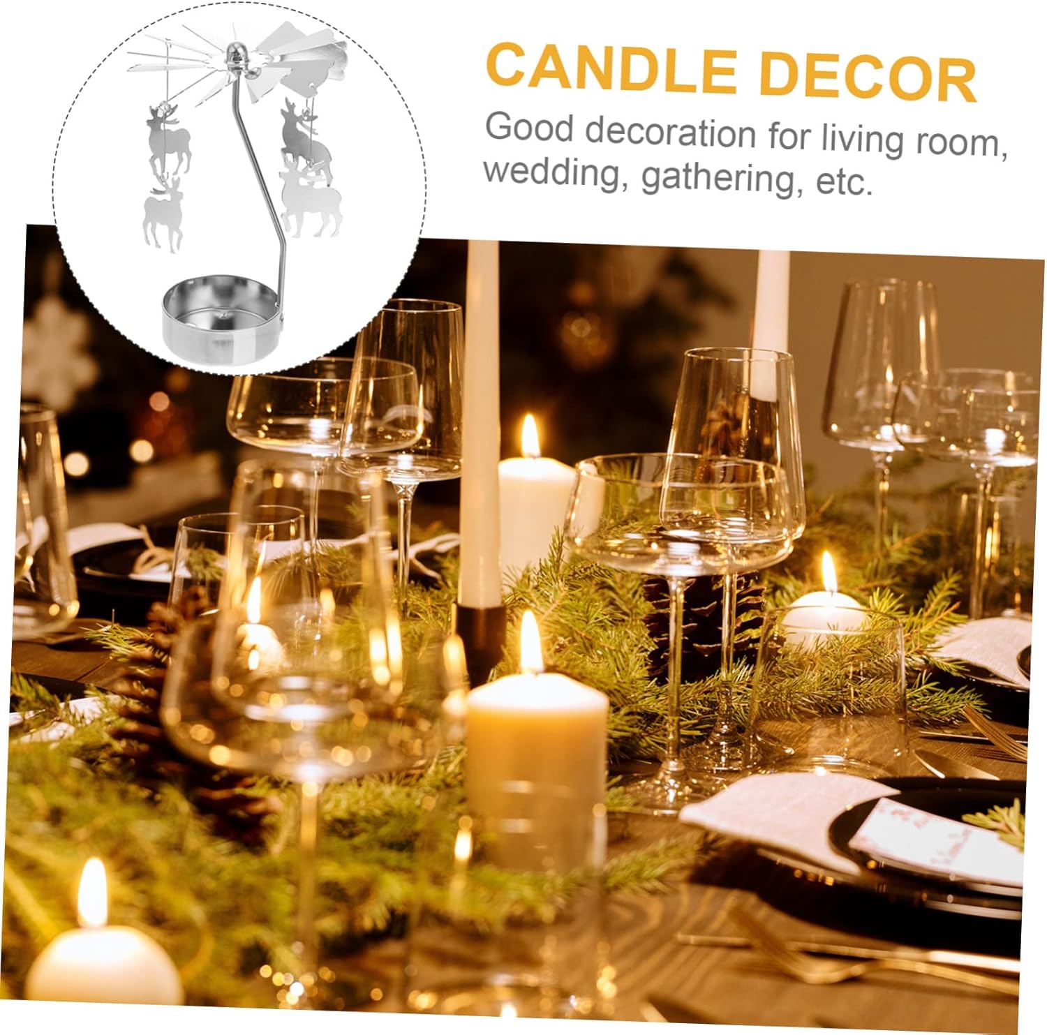 3Pcs Metal Carousel Candle Holder with Deer and Snowflake Decor