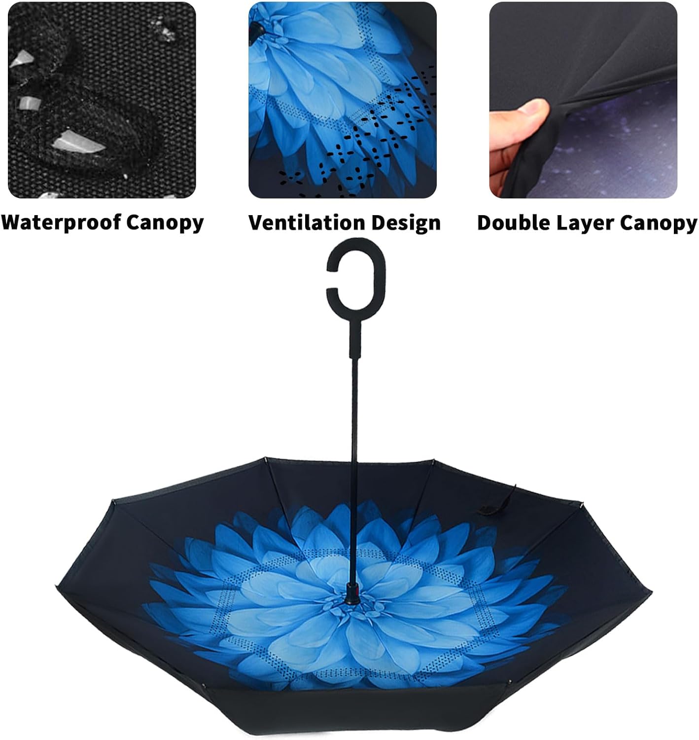 LLanxiry Inverted Umbrella with C-Shaped Handle