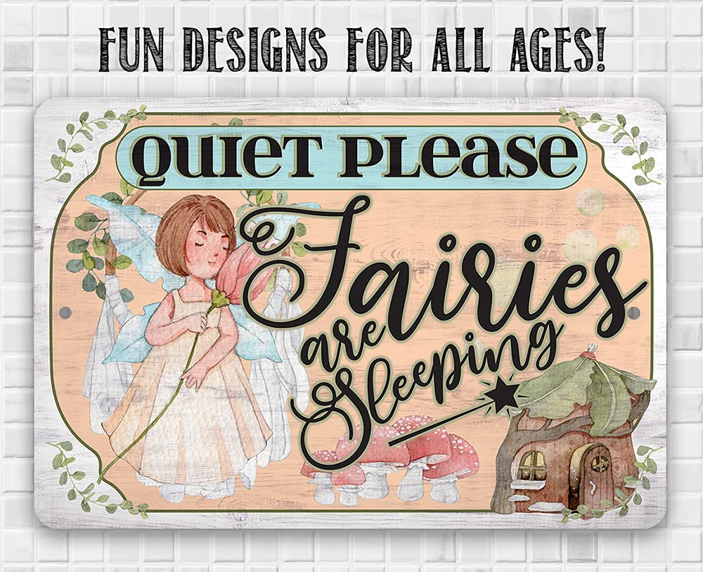 Quiet Please Fairies - 8x12 Wooden Look Metal Sign