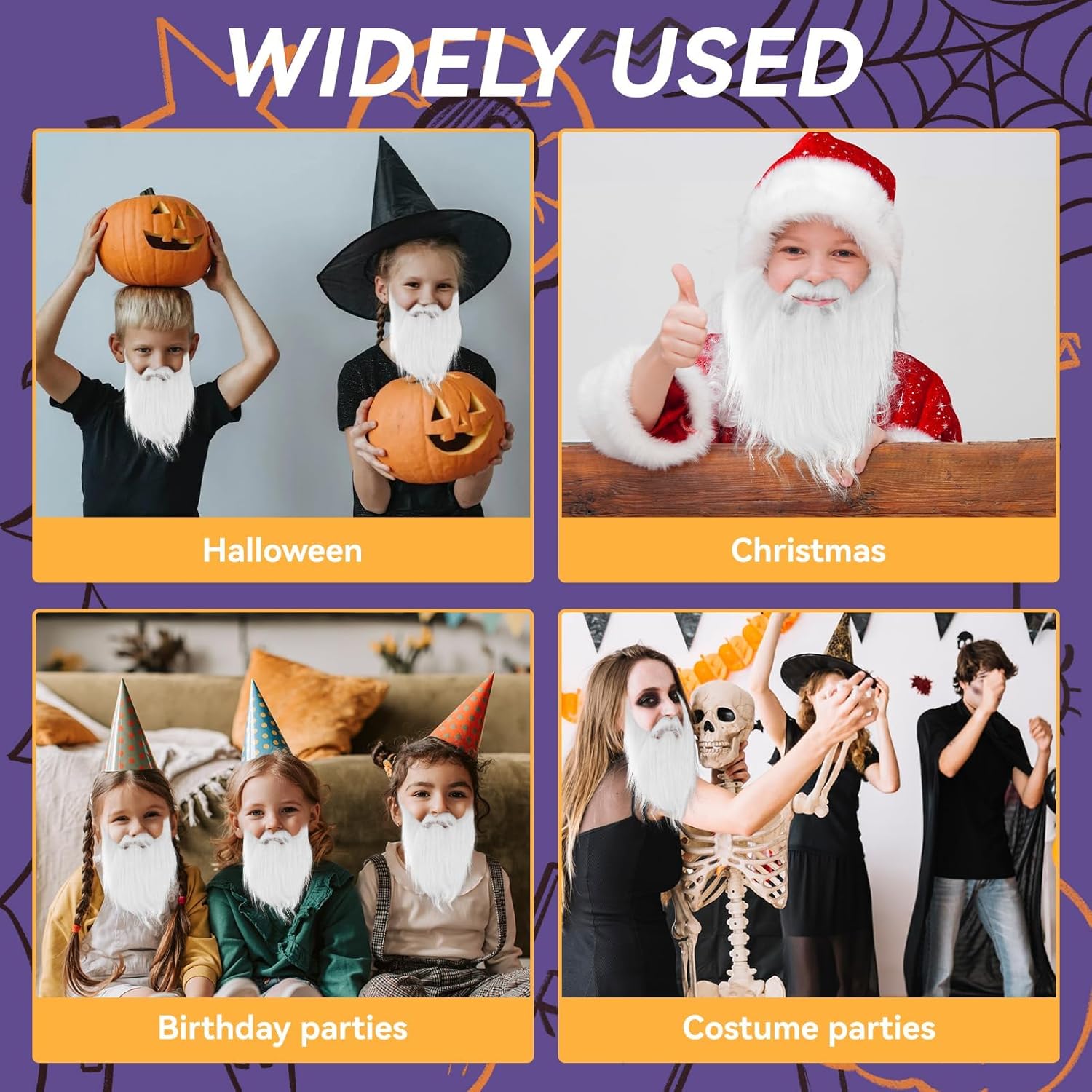 Agatige White False Beard with Elastic Band for Halloween Costume