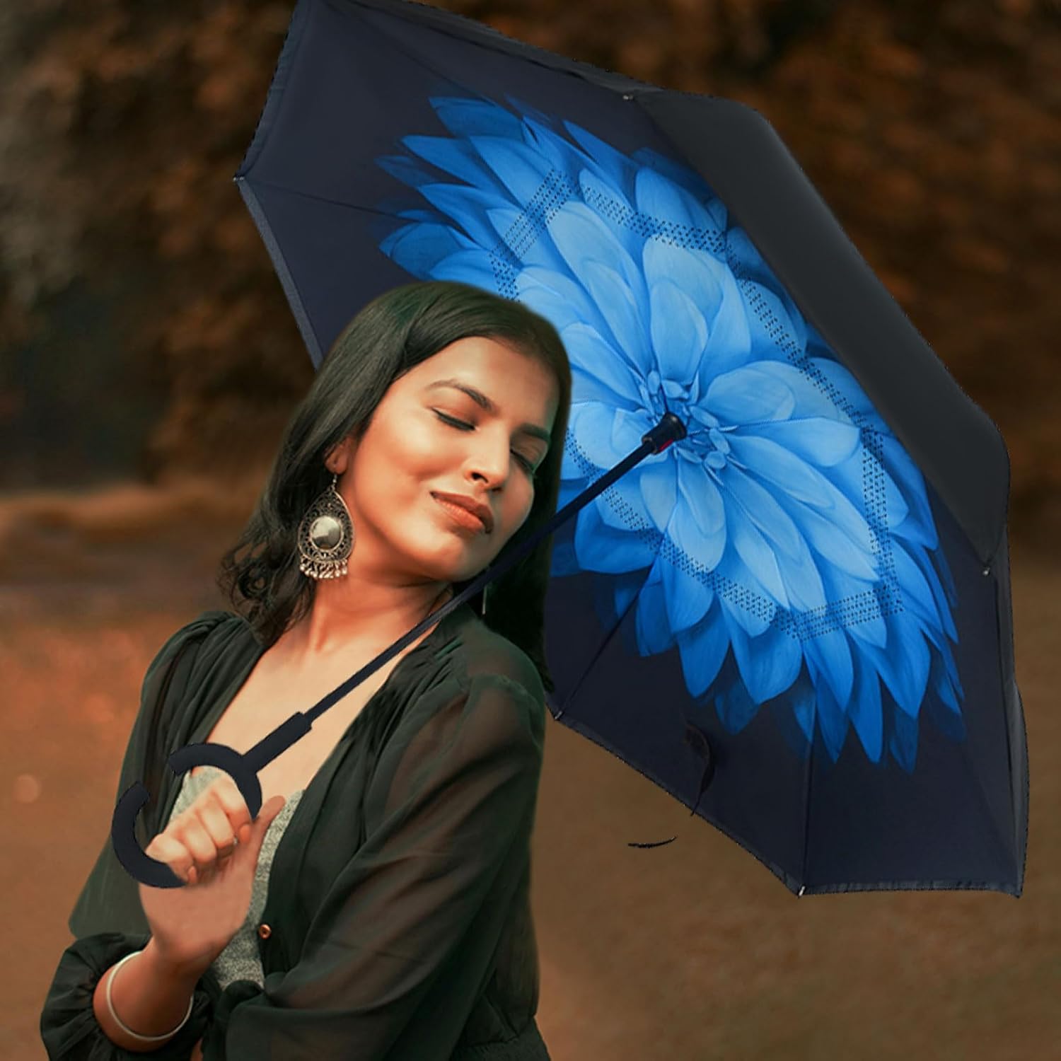 LLanxiry Inverted Umbrella with C-Shaped Handle