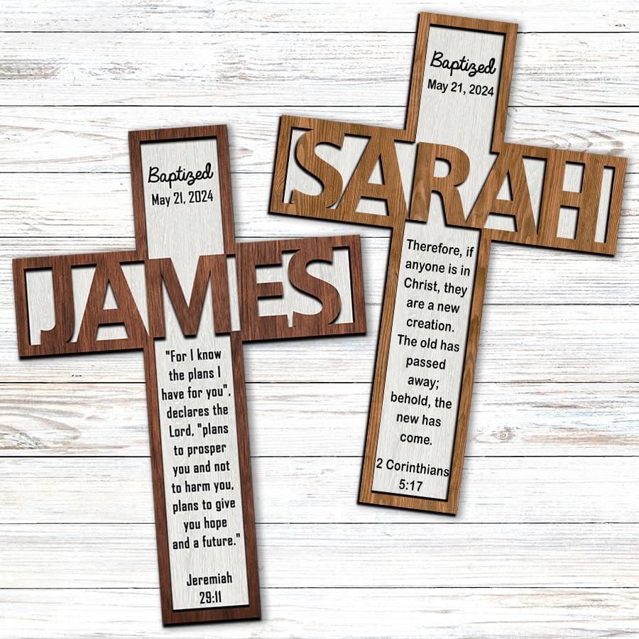 Personalized Baptism Cross Wooden Sign for Boy or Girl 1
