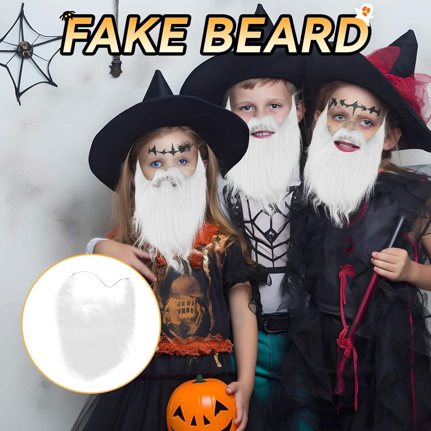 Agatige White False Beard with Elastic Band for Halloween Costume