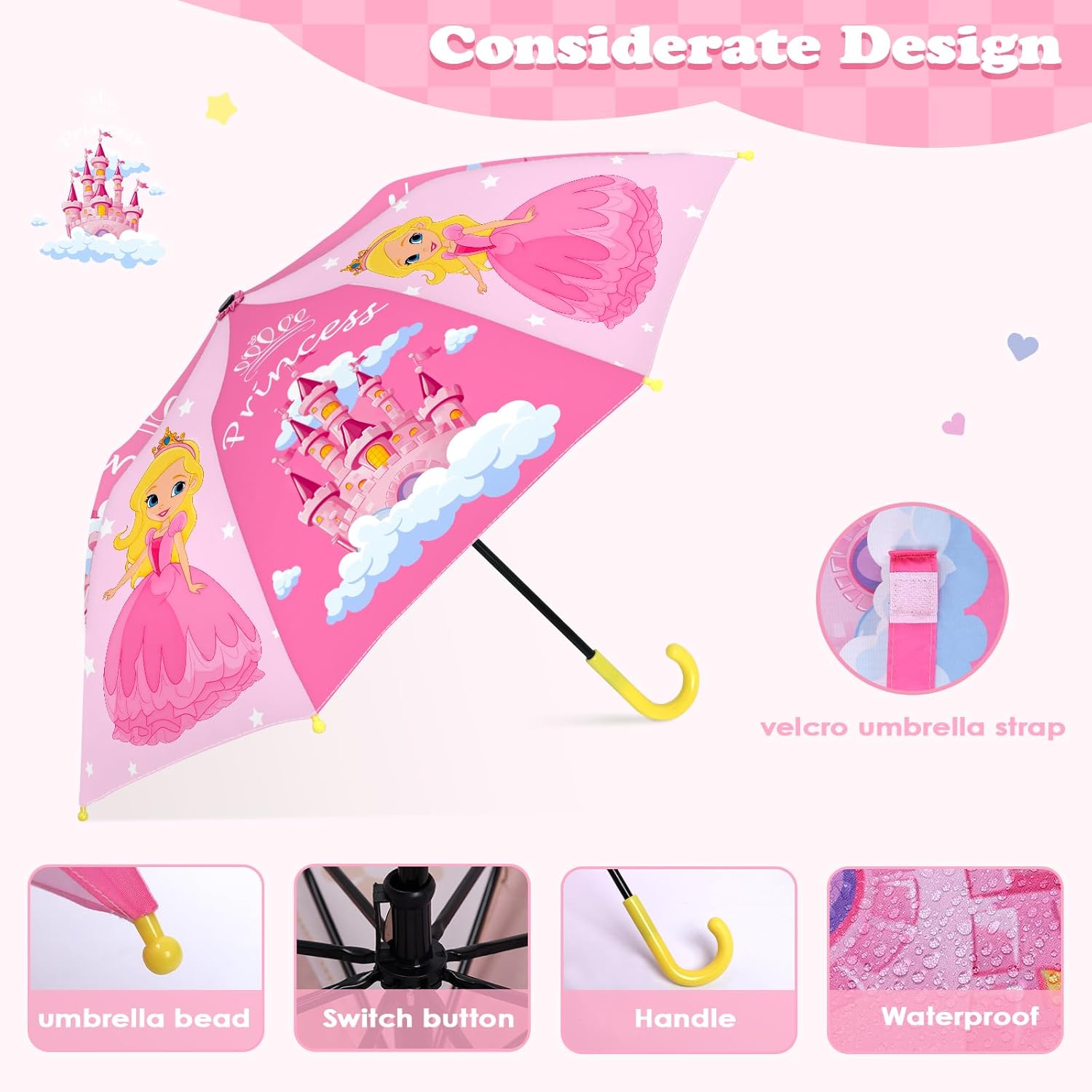 Kids Umbrella with Easy-Grip Hook Handle for Toddlers
