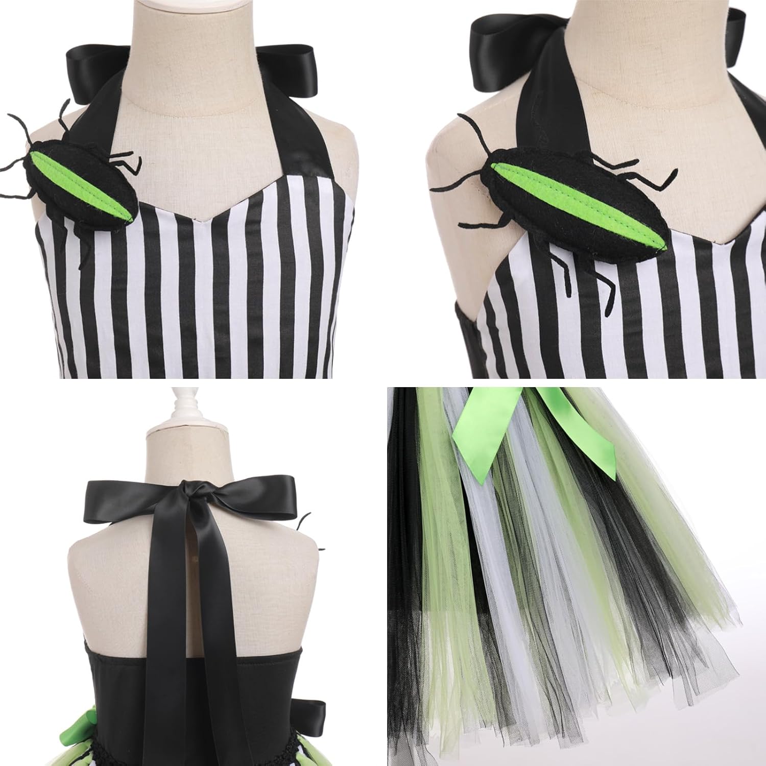 IDOPIP Kids Girls Black and White Striped Halloween Costume Set