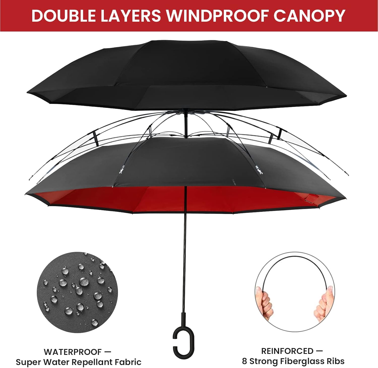 G4Free 62 Inch Reverse Folding Umbrella with C-Handle