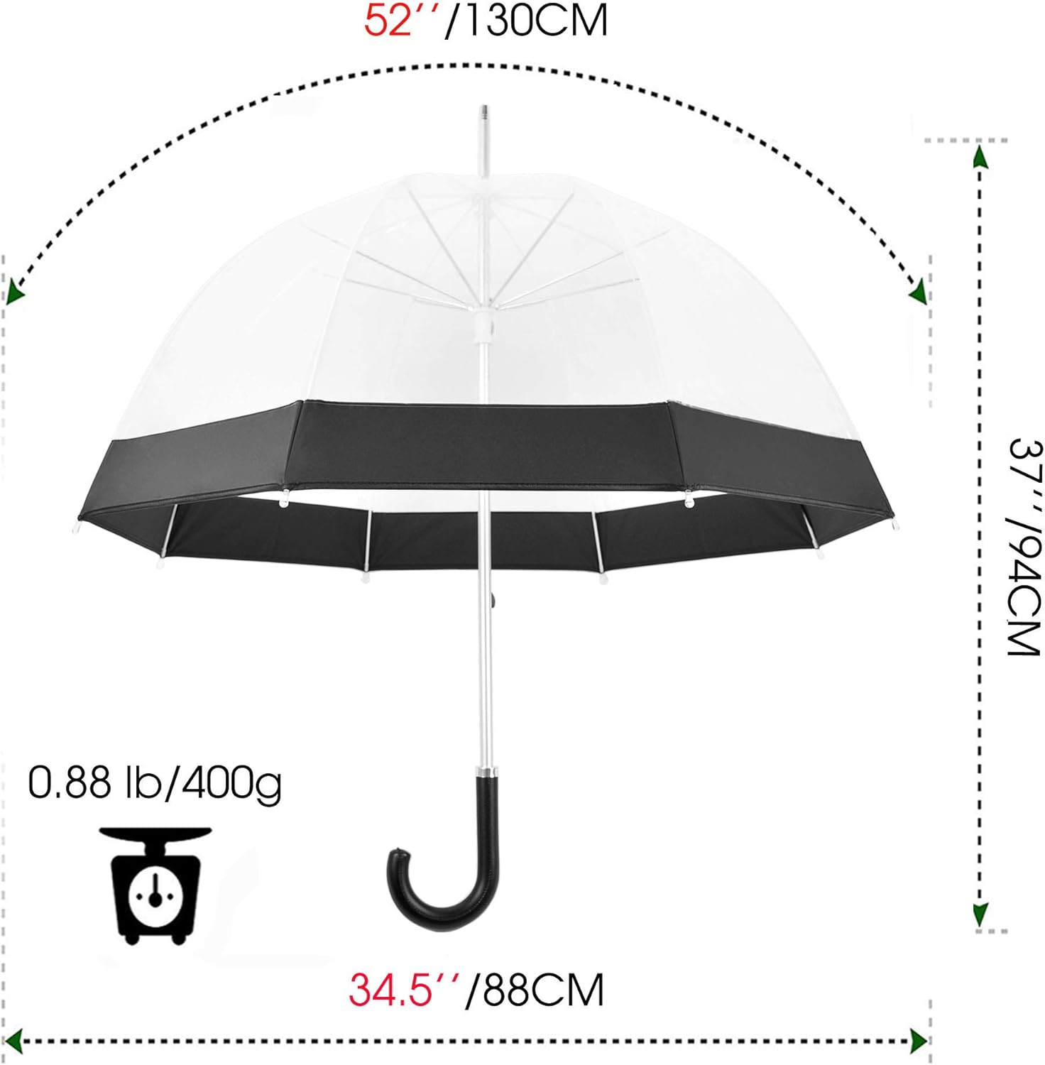 Clear Bubble Umbrella for Women Girls with Black Trim and Leather Hook
