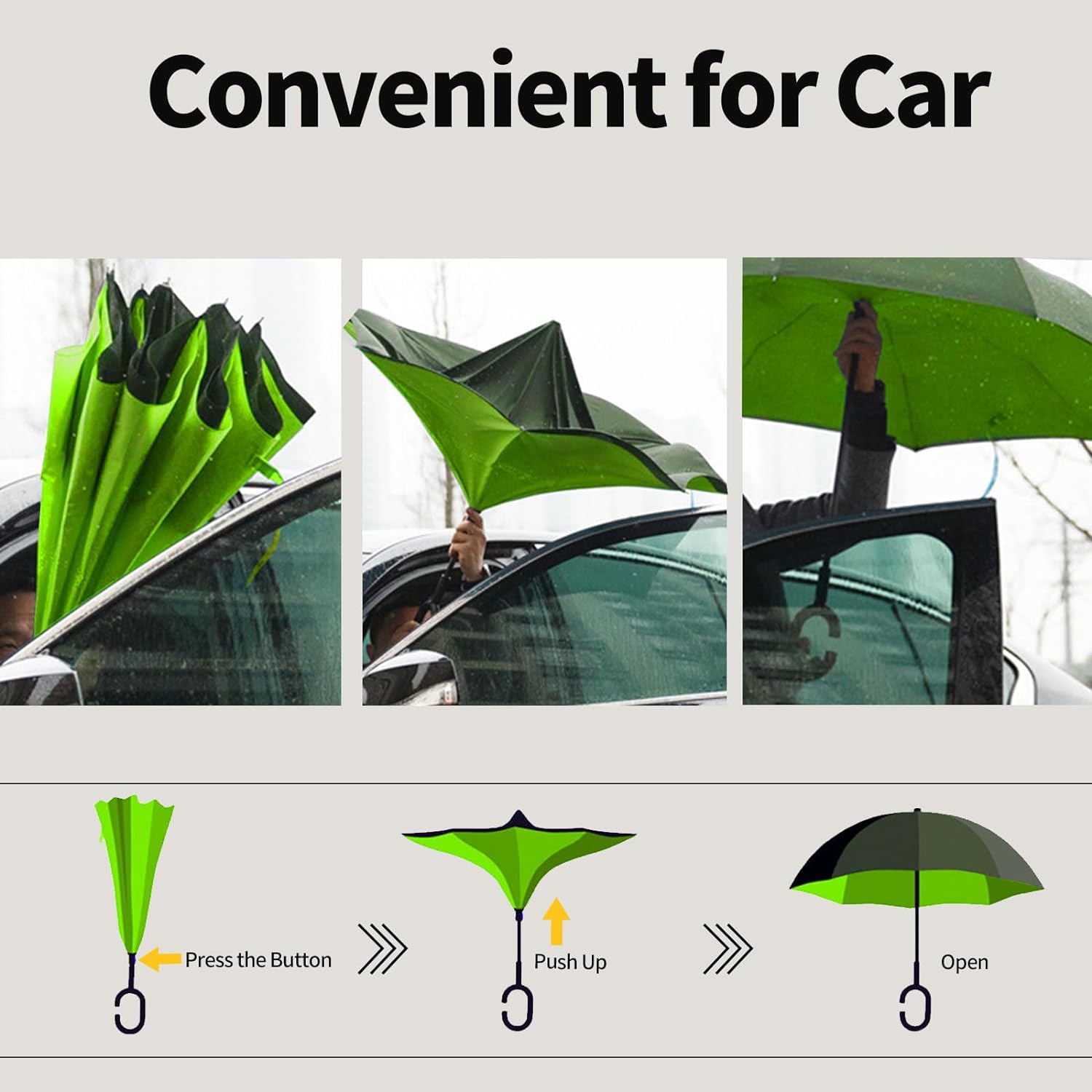 LLanxiry Inverted Umbrella with C-Shaped Handle