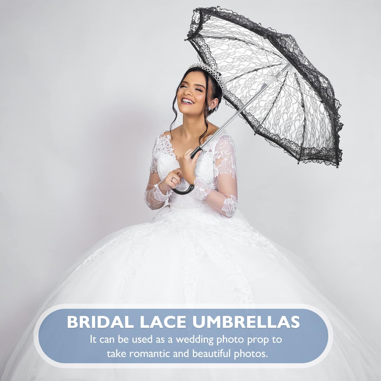 Toyvian Mini Black Lace Parasol Wedding Umbrella