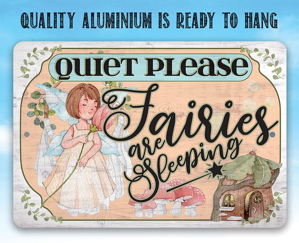 Quiet Please Fairies - 8x12 Wooden Look Metal Sign