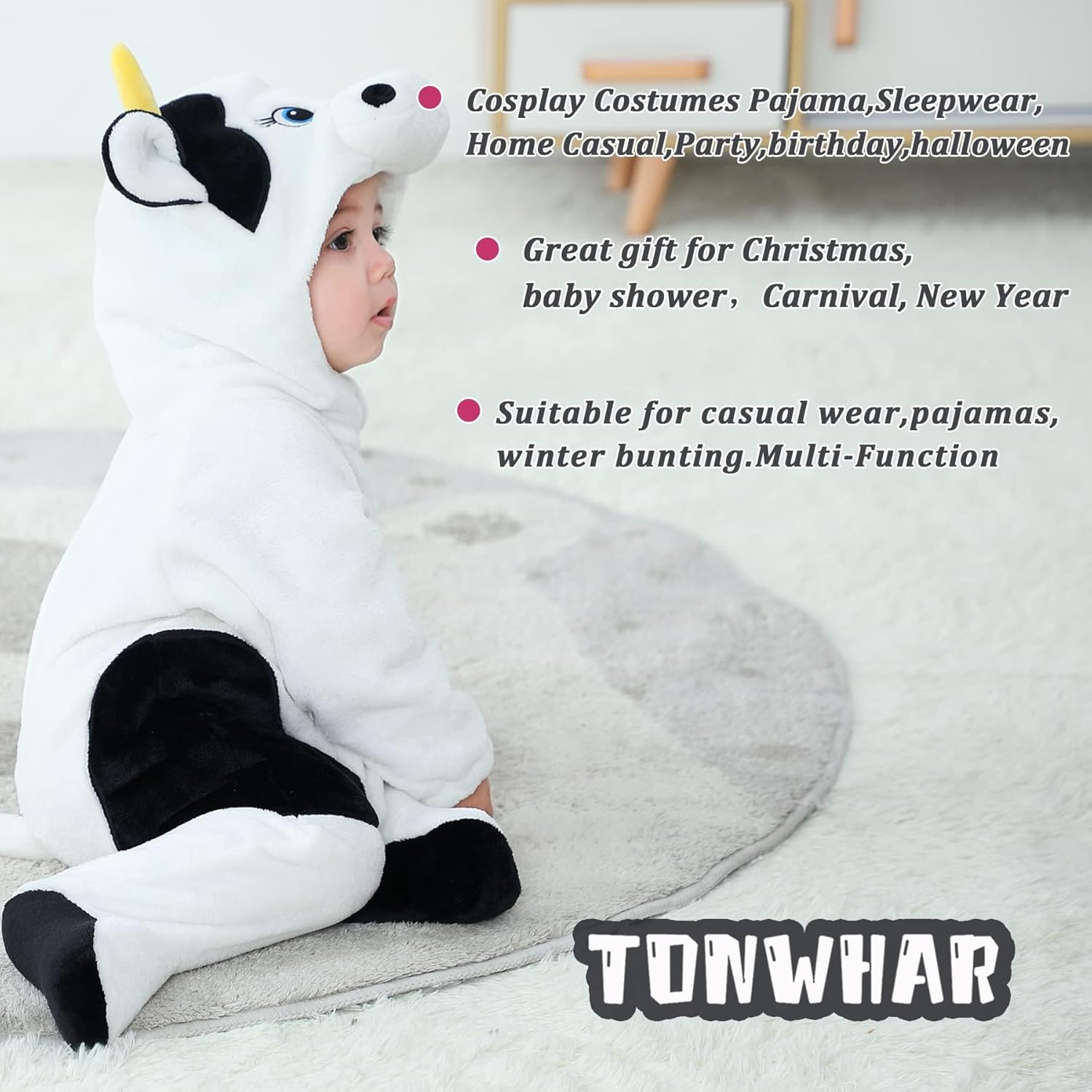TONWHAR Animal Hooded Flannel Romper for Baby