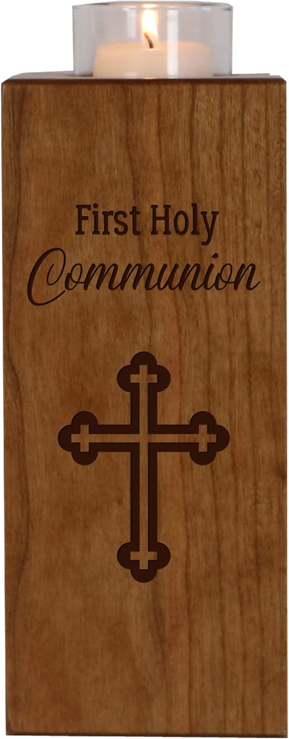 LifeSong Milestones Baptism Gift Cherry Wood Candle Holder