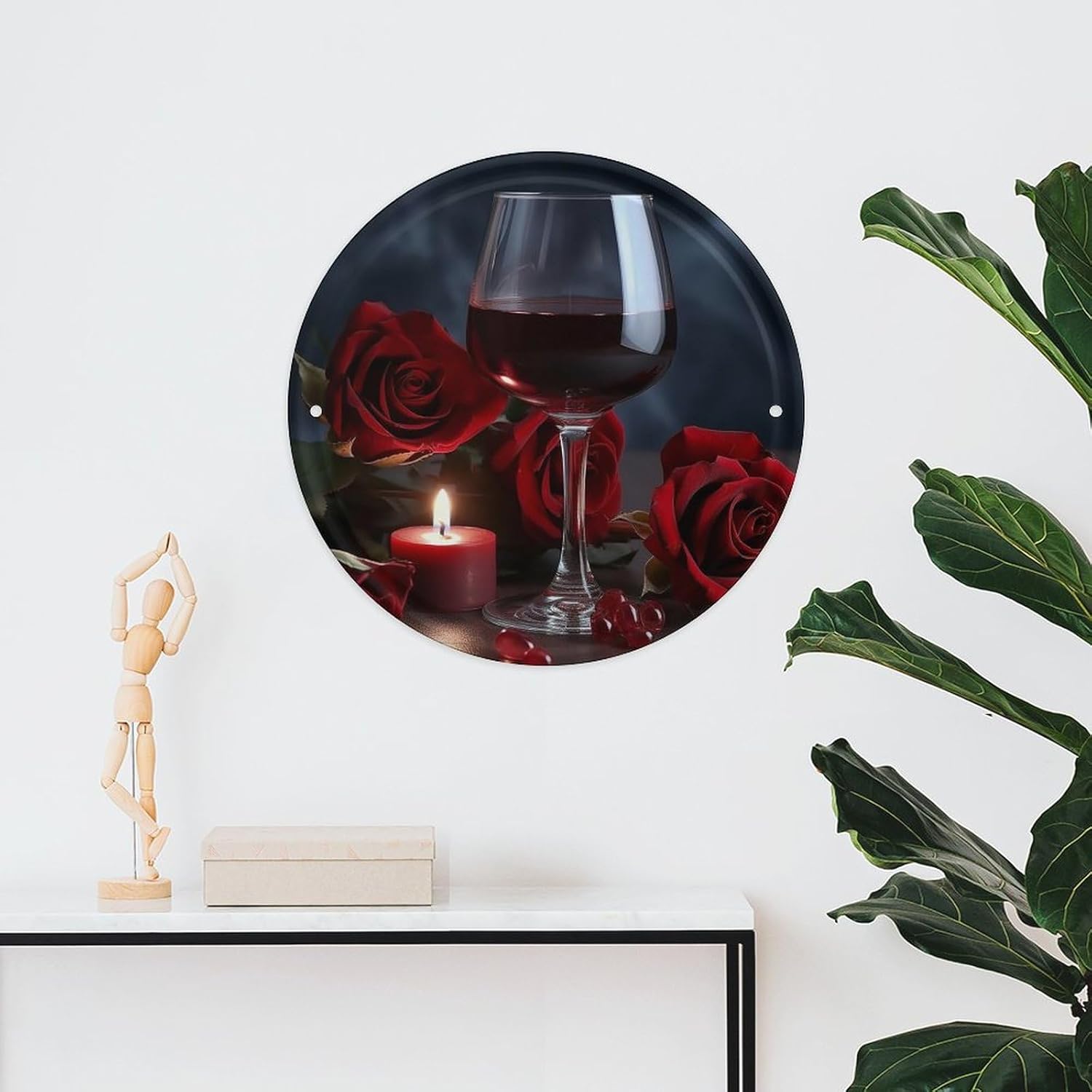 Red Wine Rose And Candle Wall Art Decor 1