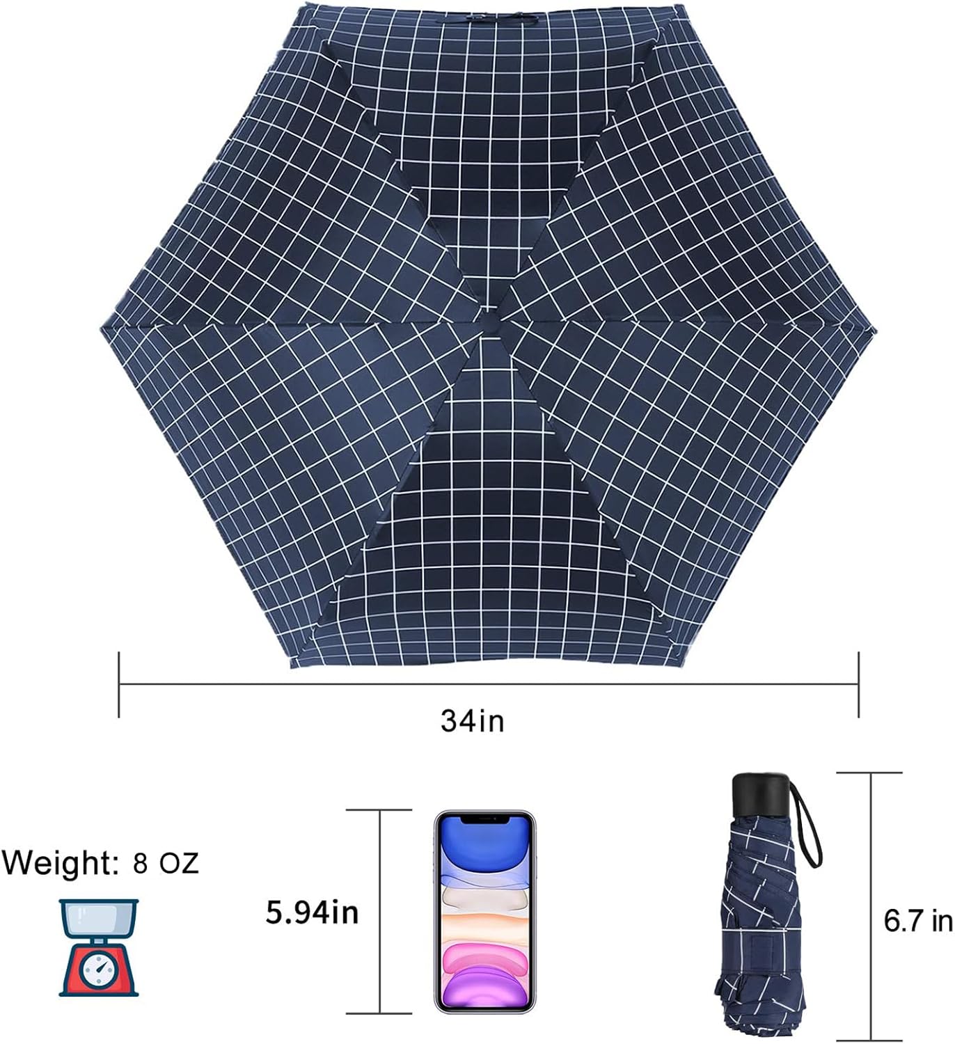 GAOYAING Compact Travel Umbrella 2 PACKS - 34 Inches Blue Plaid
